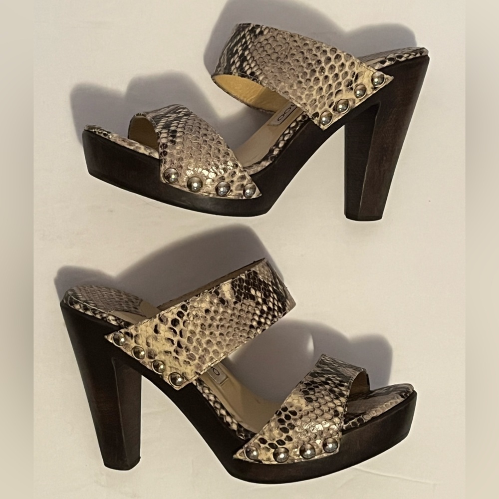 Jimmy Choo Snakeskin Python Slides Sandal Wooden … - image 15